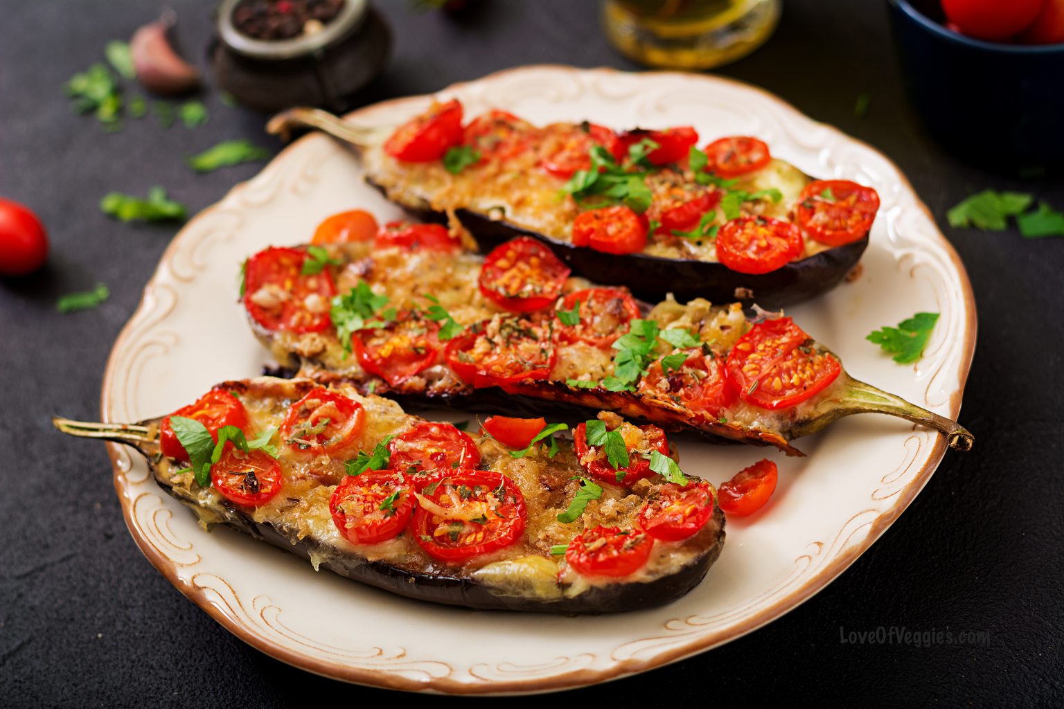 Vegan Stuffed Eggplant Parmesan - Love of Veggies